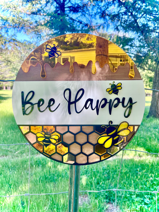 Bee Happy Honeycomb Sign